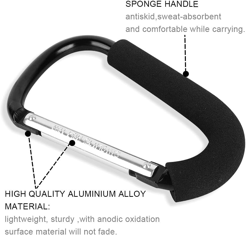 Stroller Hooks: 6.3"" D Shape Large Buggy Carabiner Hook - Pram Pushchair Stroller Clip - Shopping Accessories Bag Holder Hook - Stroller Accessories for Mommy(3Packs)