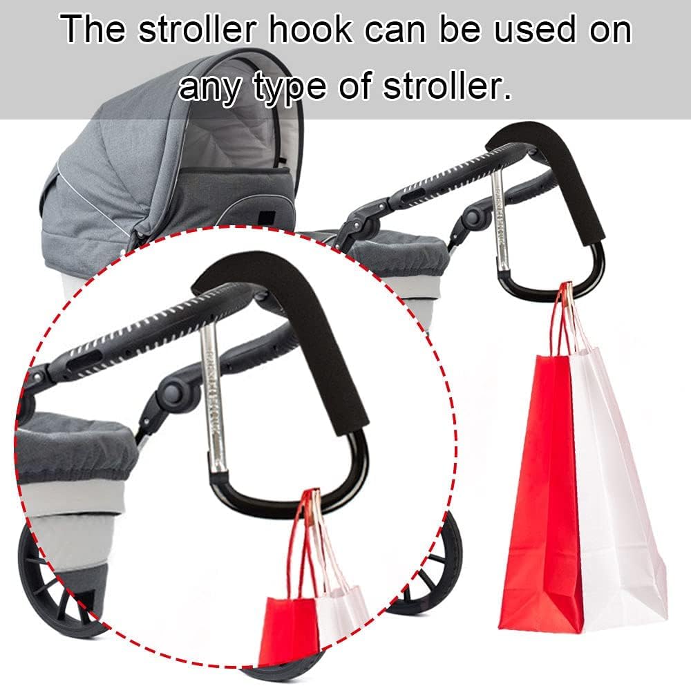 Stroller Hooks: 6.3"" D Shape Large Buggy Carabiner Hook - Pram Pushchair Stroller Clip - Shopping Accessories Bag Holder Hook - Stroller Accessories for Mommy(3Packs)