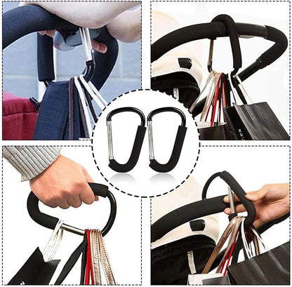 Stroller Hooks: 6.3"" D Shape Large Buggy Carabiner Hook - Pram Pushchair Stroller Clip - Shopping Accessories Bag Holder Hook - Stroller Accessories for Mommy(3Packs)