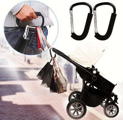 Stroller Hooks: 6.3"" D Shape Large Buggy Carabiner Hook - Pram Pushchair Stroller Clip - Shopping Accessories Bag Holder Hook - Stroller Accessories for Mommy(3Packs)