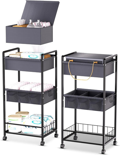 2IN1 Baby Diaper Caddy Organizer-3 Tier Rolling Storage Cart with Dividers