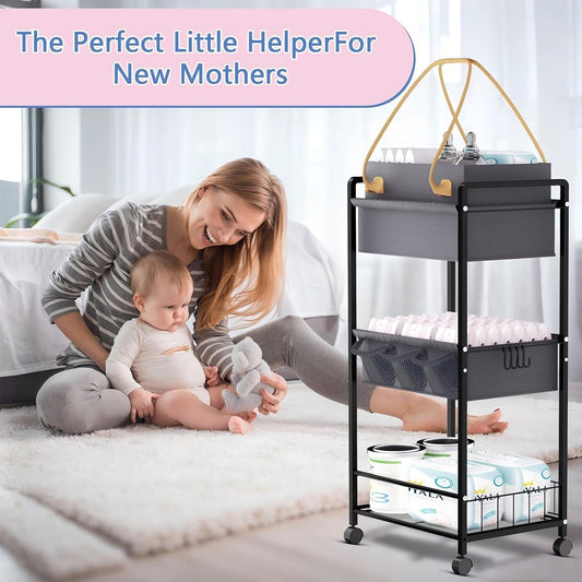 2IN1 Baby Diaper Caddy Organizer-3 Tier Rolling Storage Cart with Dividers