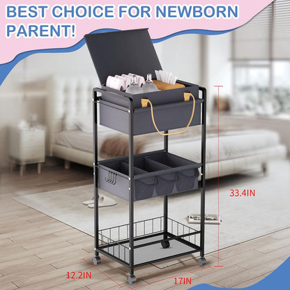 2IN1 Baby Diaper Caddy Organizer-3 Tier Rolling Storage Cart with Dividers