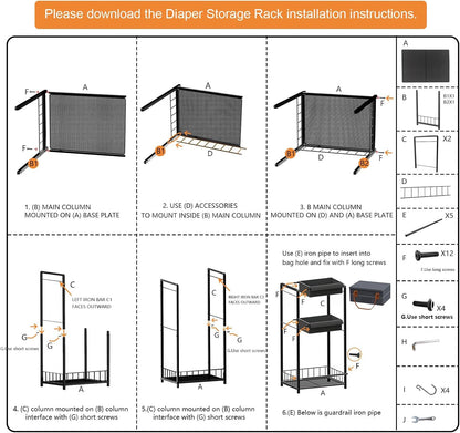 2IN1 Baby Diaper Caddy Organizer-3 Tier Rolling Storage Cart with Dividers