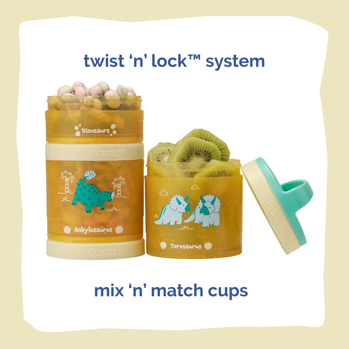 Solid Snack Containers, 3 Stackable Snack Cups, Tan/Yellow/Orange