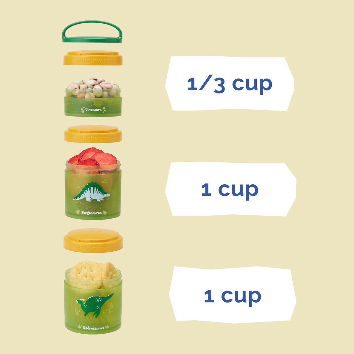 Solid Snack Containers, 3 Stackable Snack Cups, Tan/Yellow/Orange