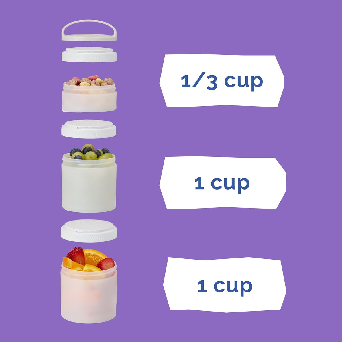 Solid Snack Containers, 3 Stackable Snack Cups, Tan/Yellow/Orange