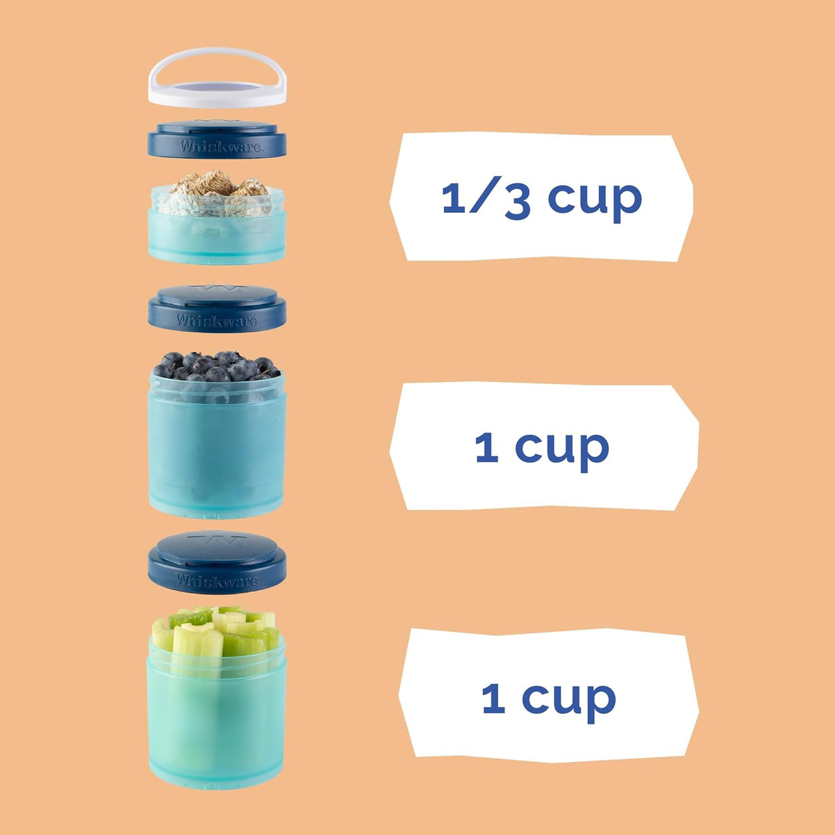 Solid Snack Containers, 3 Stackable Snack Cups, Tan/Yellow/Orange