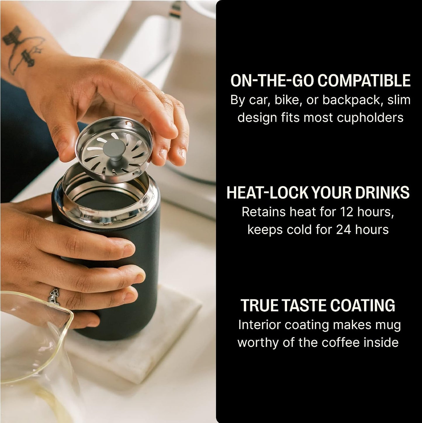 Carter Move Ceramic Lined Travel Coffee Mug 16 oz - Leak-Proof Lid | No Metallic Taste, Dishwasher Safe, Hot 12Hr Cold 24Hr, Stainless Steel Tumbler, BPA-Free, Fits Cup Holders, Sporty Green