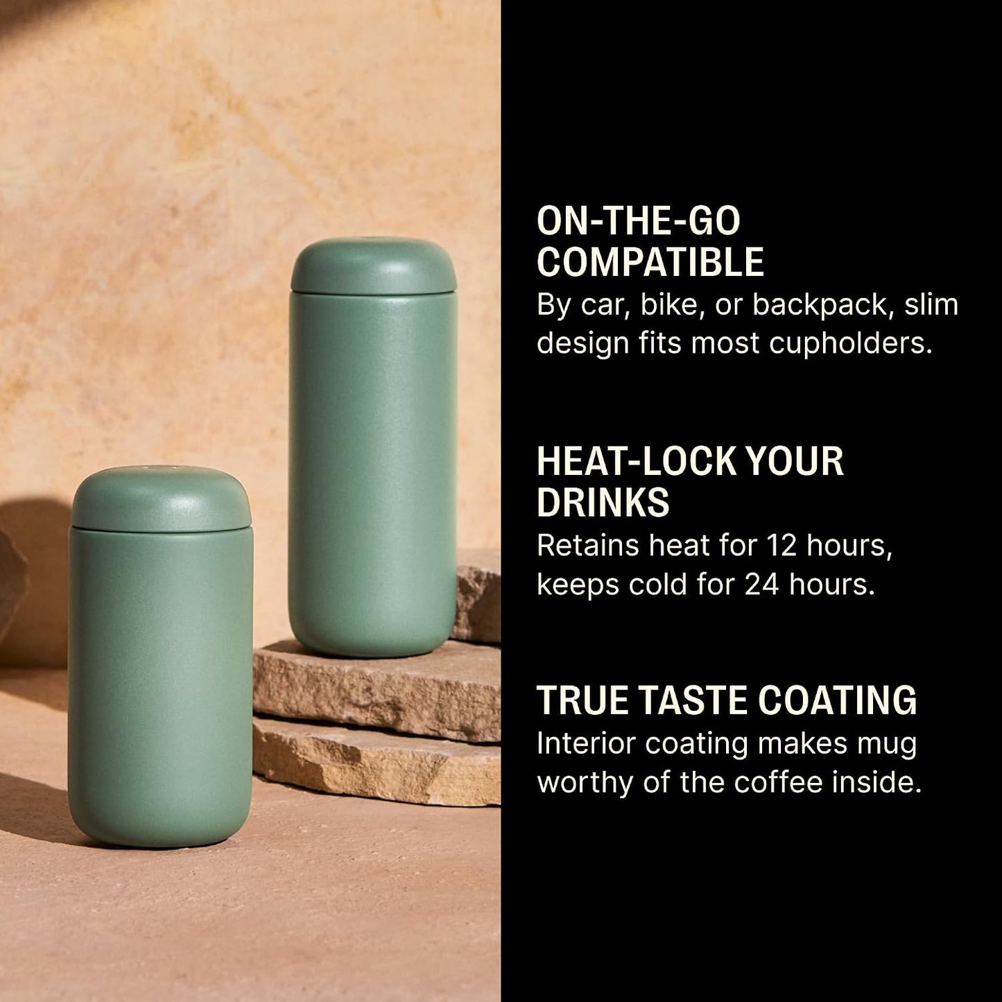 Carter Move Ceramic Lined Travel Coffee Mug 16 oz - Leak-Proof Lid | No Metallic Taste, Dishwasher Safe, Hot 12Hr Cold 24Hr, Stainless Steel Tumbler, BPA-Free, Fits Cup Holders, Sporty Green