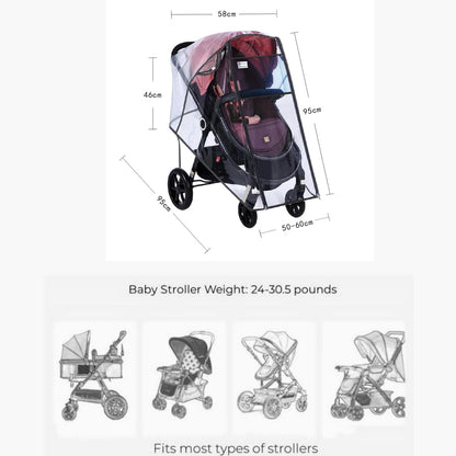 Universal Clear Baby Stroller Weather Shield - Waterproof Rain Cover Protection for Snow, Wind, Rain - Safe Material Travel Stroller Cart Accessory
