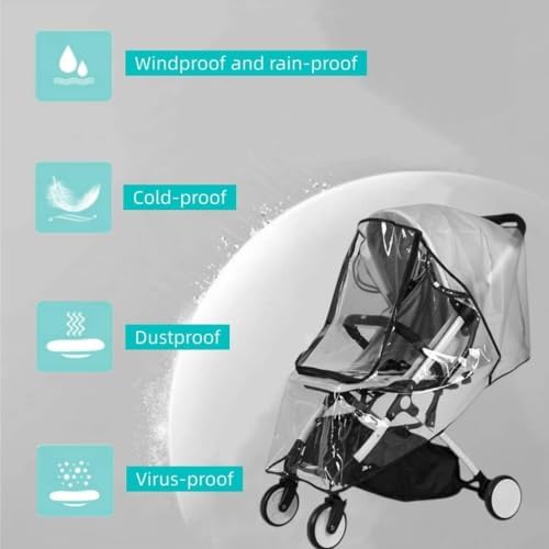 Universal Clear Baby Stroller Weather Shield - Waterproof Rain Cover Protection for Snow, Wind, Rain - Safe Material Travel Stroller Cart Accessory