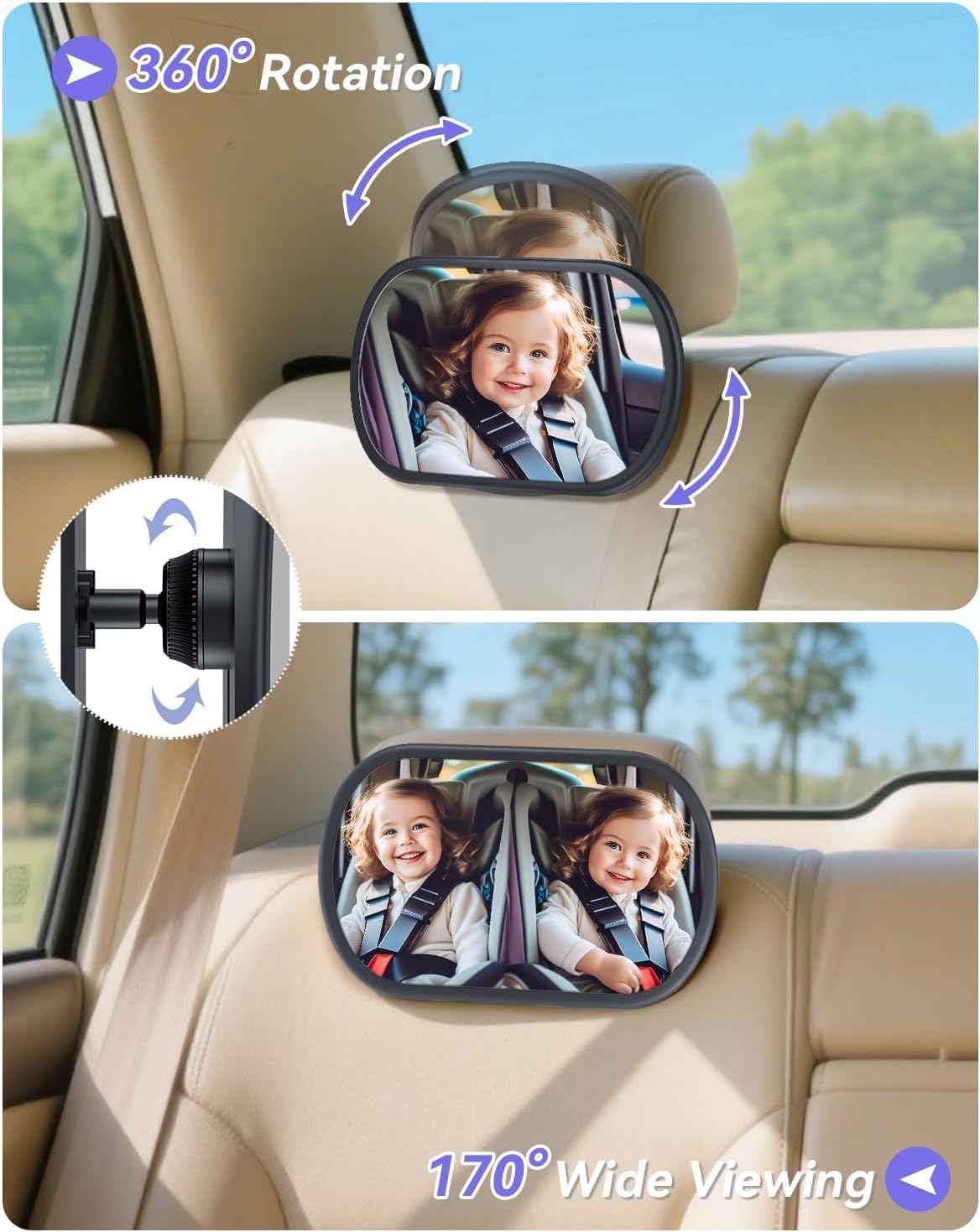 Baby Car Mirror for Rear Facing Seat,Black