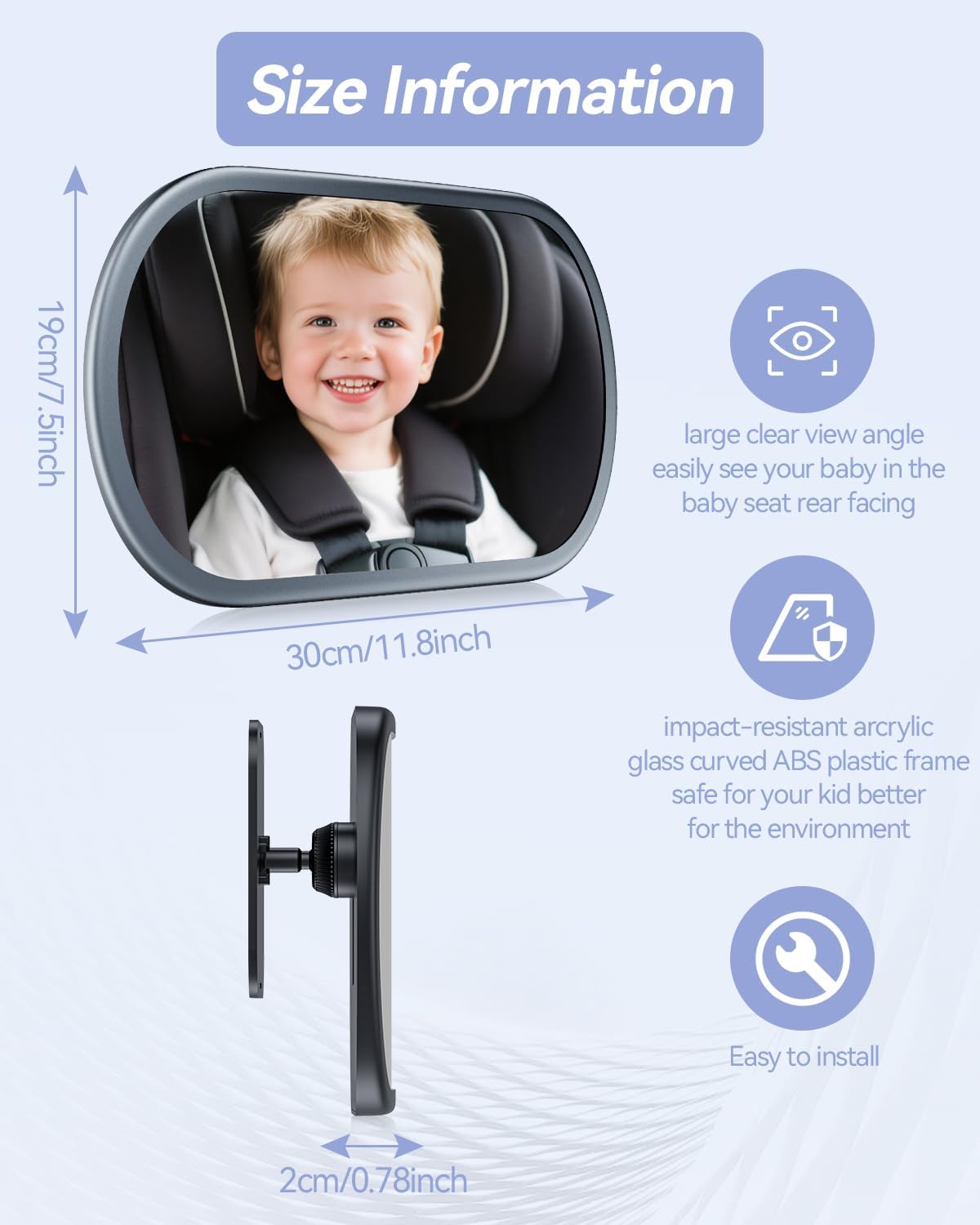 Baby Car Mirror for Rear Facing Seat,Black