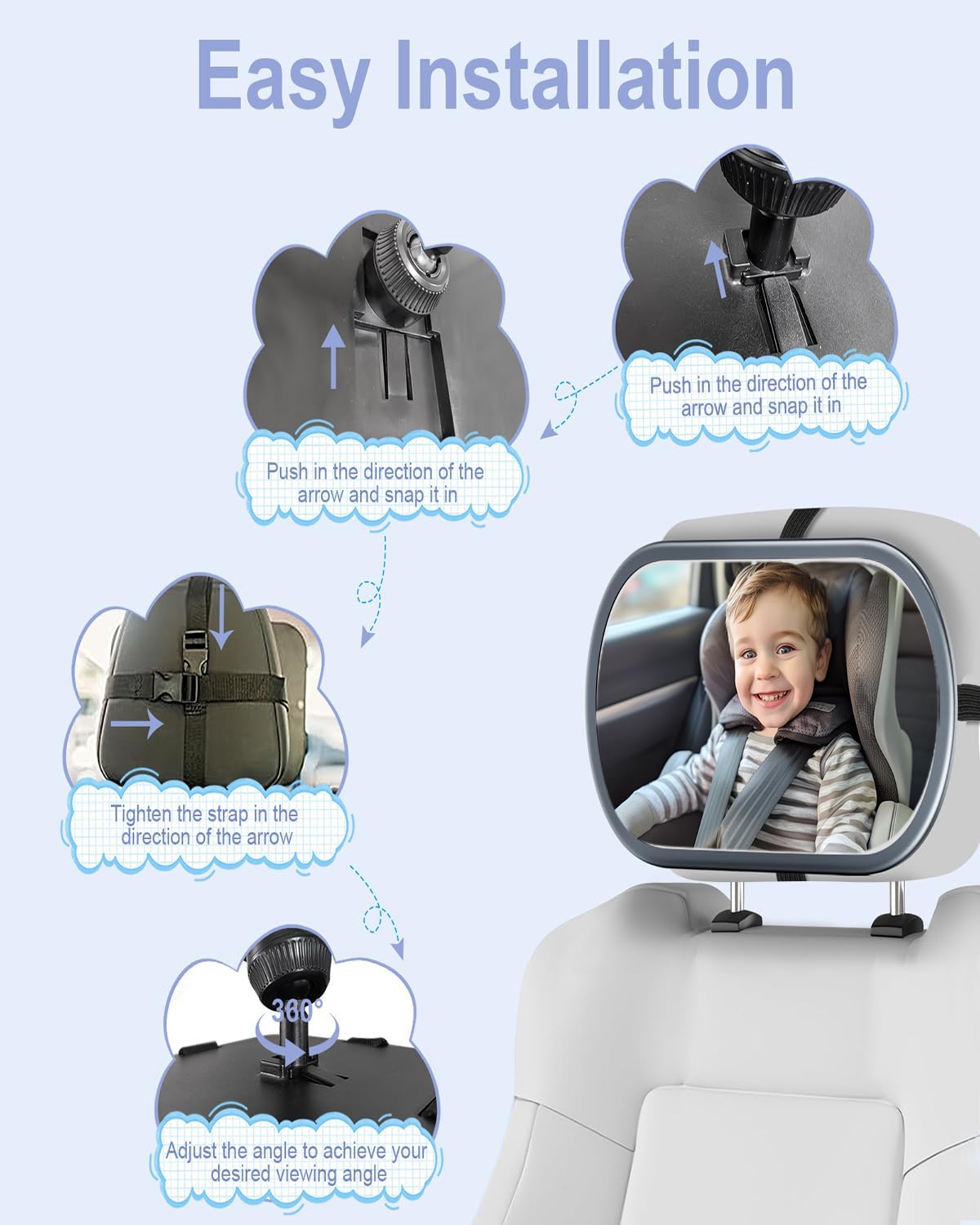 Baby Car Mirror for Rear Facing Seat,Black