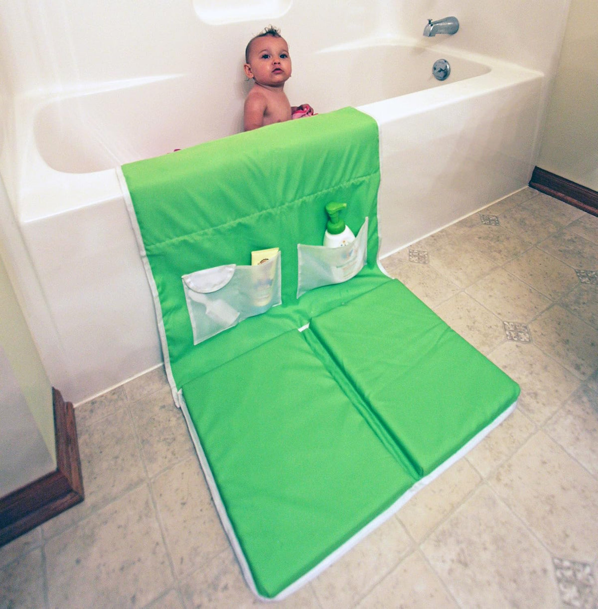Bath Kneeler Pad & Elbow Armrest Mat for Bathtub - Baby Bath Kneeling Pad For Moms - Foldable Non Slip Safety Bathtube Padded Cushion w/ Storage Organizer & Knee Rest For Baby Bathing & Washing