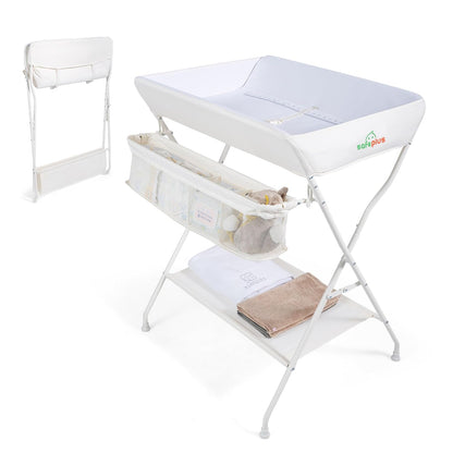 Changing Table, Folding Mobile Diaper Nursery Organizer w/Wheel, 3 Adjustable Heights, Storage Bag & Open Shelf, Water Basin, Portable Baby Changing Station for Newborn Infant(Green)