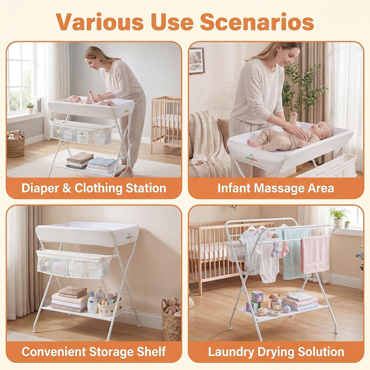 Changing Table, Folding Mobile Diaper Nursery Organizer w/Wheel, 3 Adjustable Heights, Storage Bag & Open Shelf, Water Basin, Portable Baby Changing Station for Newborn Infant(Green)
