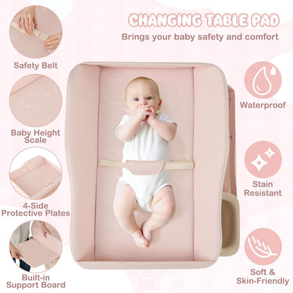 Changing Table, Folding Mobile Diaper Nursery Organizer w/Wheel, 3 Adjustable Heights, Storage Bag & Open Shelf, Water Basin, Portable Baby Changing Station for Newborn Infant(Green)