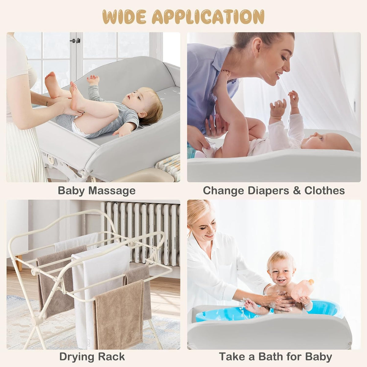 Changing Table, Folding Mobile Diaper Nursery Organizer w/Wheel, 3 Adjustable Heights, Storage Bag & Open Shelf, Water Basin, Portable Baby Changing Station for Newborn Infant(Green)