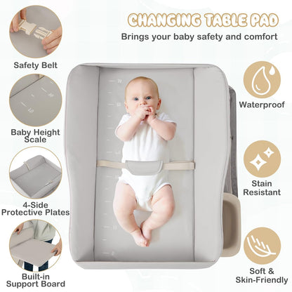 Changing Table, Folding Mobile Diaper Nursery Organizer w/Wheel, 3 Adjustable Heights, Storage Bag & Open Shelf, Water Basin, Portable Baby Changing Station for Newborn Infant(Green)