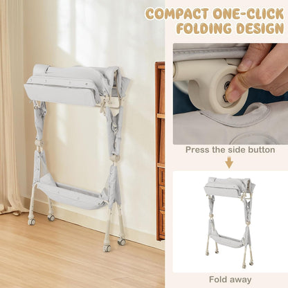 Changing Table, Folding Mobile Diaper Nursery Organizer w/Wheel, 3 Adjustable Heights, Storage Bag & Open Shelf, Water Basin, Portable Baby Changing Station for Newborn Infant(Green)