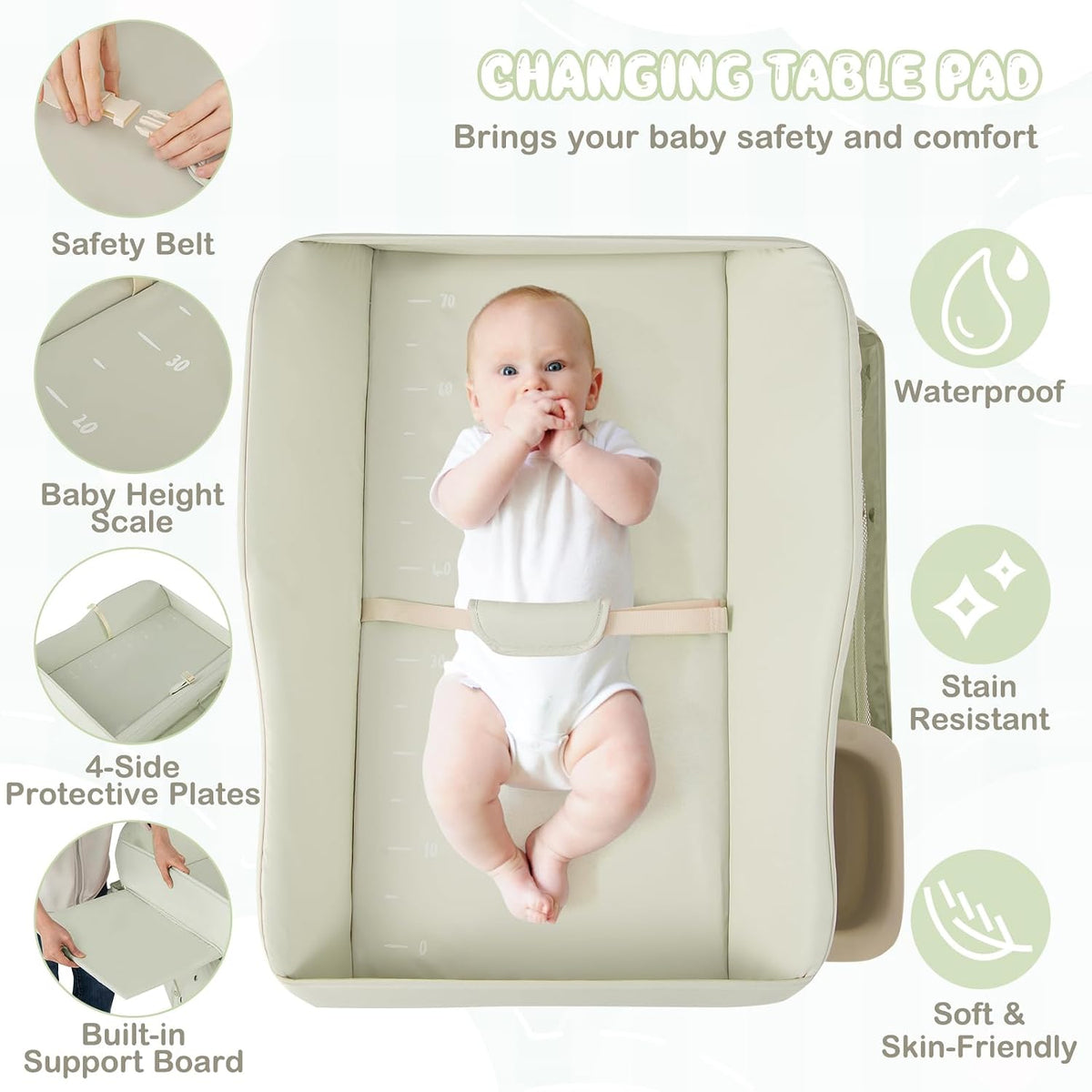 Changing Table, Folding Mobile Diaper Nursery Organizer w/Wheel, 3 Adjustable Heights, Storage Bag & Open Shelf, Water Basin, Portable Baby Changing Station for Newborn Infant(Green)