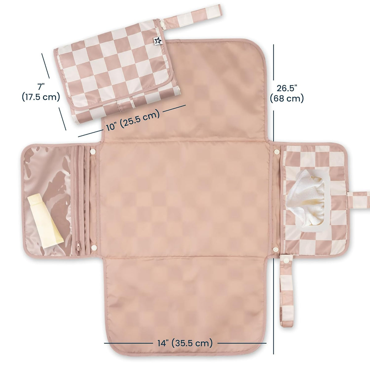 Portable Diaper Changing Pad | Waterproof, Wipeable & Compact Baby Changing Pad for Travel | Smart Wipes Pocket & Organized Storage| Newborn Shower Gift (Raspberry Gingham)