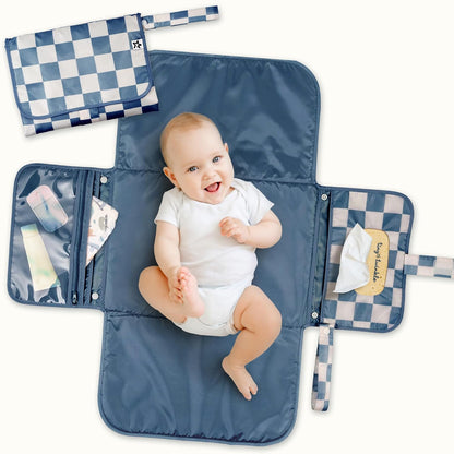 Portable Diaper Changing Pad | Waterproof, Wipeable & Compact Baby Changing Pad for Travel | Smart Wipes Pocket & Organized Storage| Newborn Shower Gift (Raspberry Gingham)
