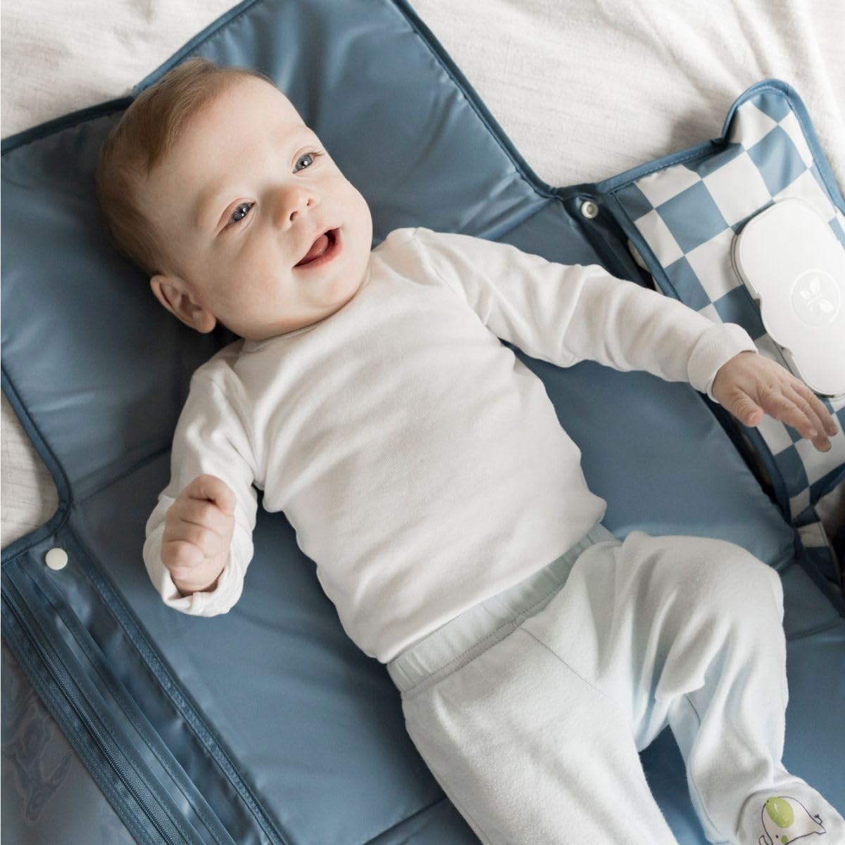 Portable Diaper Changing Pad | Waterproof, Wipeable & Compact Baby Changing Pad for Travel | Smart Wipes Pocket & Organized Storage| Newborn Shower Gift (Raspberry Gingham)