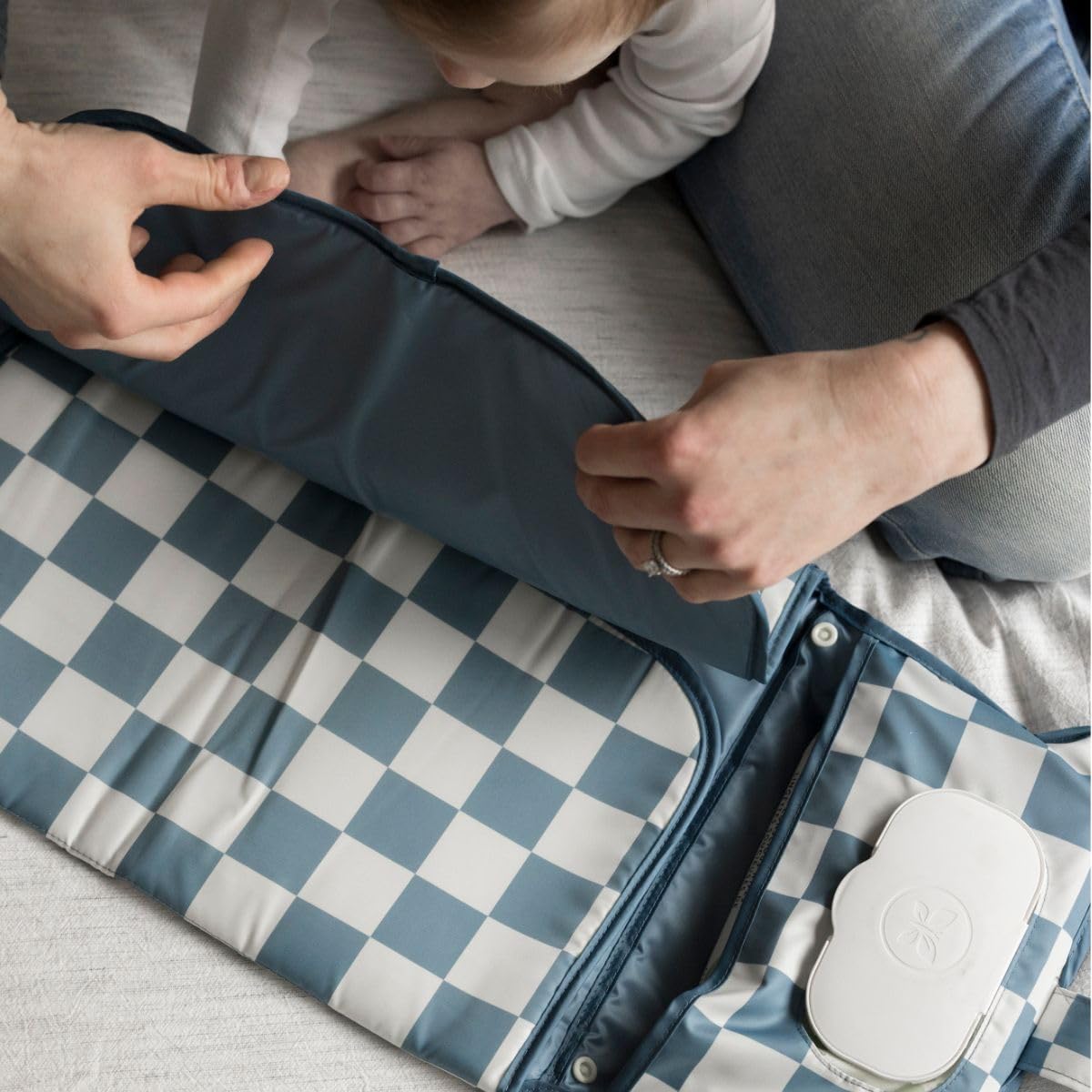 Portable Diaper Changing Pad | Waterproof, Wipeable & Compact Baby Changing Pad for Travel | Smart Wipes Pocket & Organized Storage| Newborn Shower Gift (Raspberry Gingham)
