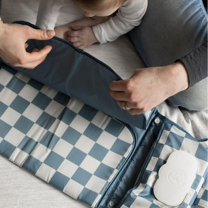 Portable Diaper Changing Pad | Waterproof, Wipeable & Compact Baby Changing Pad for Travel | Smart Wipes Pocket & Organized Storage| Newborn Shower Gift (Raspberry Gingham)