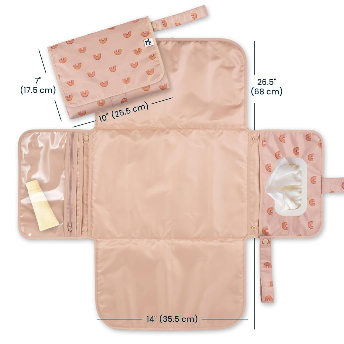 Portable Diaper Changing Pad | Waterproof, Wipeable & Compact Baby Changing Pad for Travel | Smart Wipes Pocket & Organized Storage| Newborn Shower Gift (Raspberry Gingham)