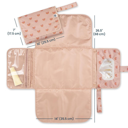 Portable Diaper Changing Pad | Waterproof, Wipeable & Compact Baby Changing Pad for Travel | Smart Wipes Pocket & Organized Storage| Newborn Shower Gift (Raspberry Gingham)