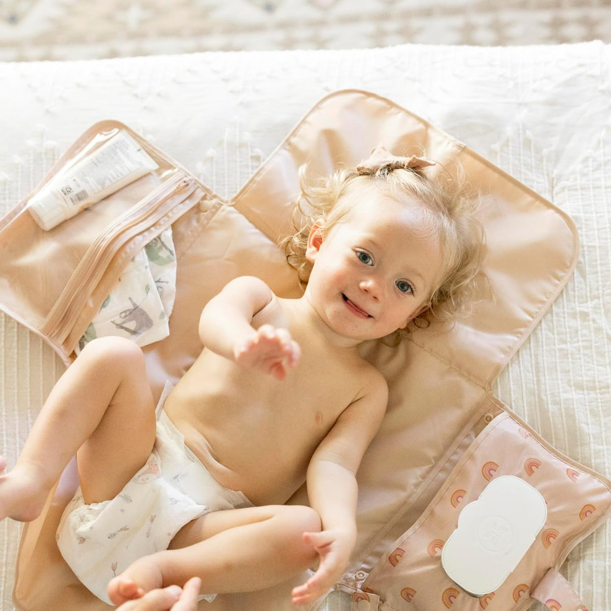 Portable Diaper Changing Pad | Waterproof, Wipeable & Compact Baby Changing Pad for Travel | Smart Wipes Pocket & Organized Storage| Newborn Shower Gift (Raspberry Gingham)