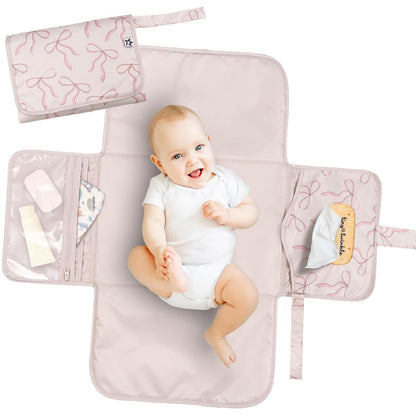 Portable Diaper Changing Pad | Waterproof, Wipeable & Compact Baby Changing Pad for Travel | Smart Wipes Pocket & Organized Storage| Newborn Shower Gift (Raspberry Gingham)