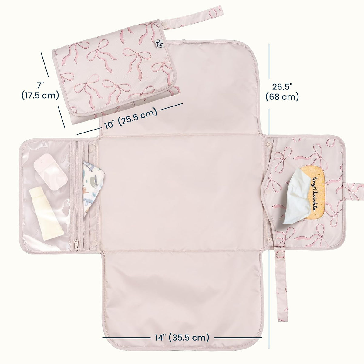 Portable Diaper Changing Pad | Waterproof, Wipeable & Compact Baby Changing Pad for Travel | Smart Wipes Pocket & Organized Storage| Newborn Shower Gift (Raspberry Gingham)
