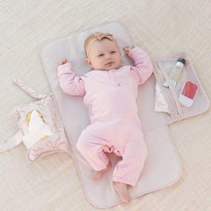 Portable Diaper Changing Pad | Waterproof, Wipeable & Compact Baby Changing Pad for Travel | Smart Wipes Pocket & Organized Storage| Newborn Shower Gift (Raspberry Gingham)