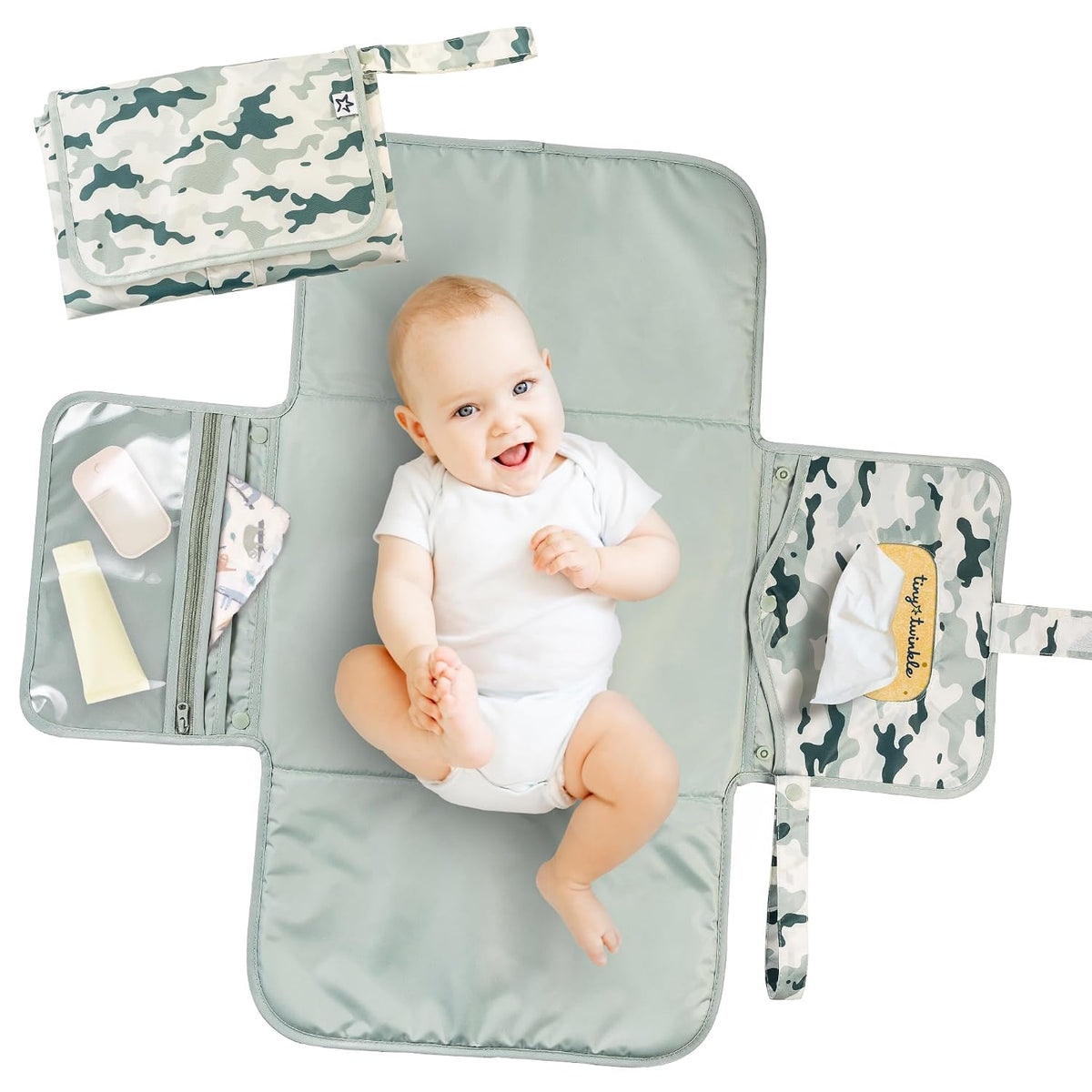Portable Diaper Changing Pad | Waterproof, Wipeable & Compact Baby Changing Pad for Travel | Smart Wipes Pocket & Organized Storage| Newborn Shower Gift (Raspberry Gingham)