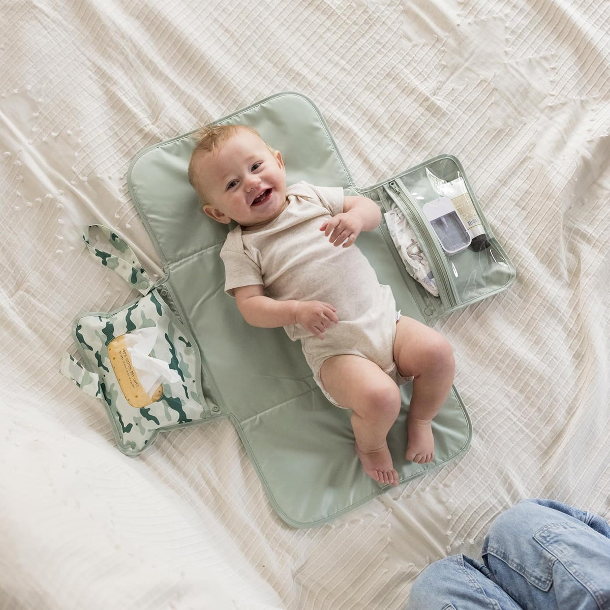 Portable Diaper Changing Pad | Waterproof, Wipeable & Compact Baby Changing Pad for Travel | Smart Wipes Pocket & Organized Storage| Newborn Shower Gift (Raspberry Gingham)