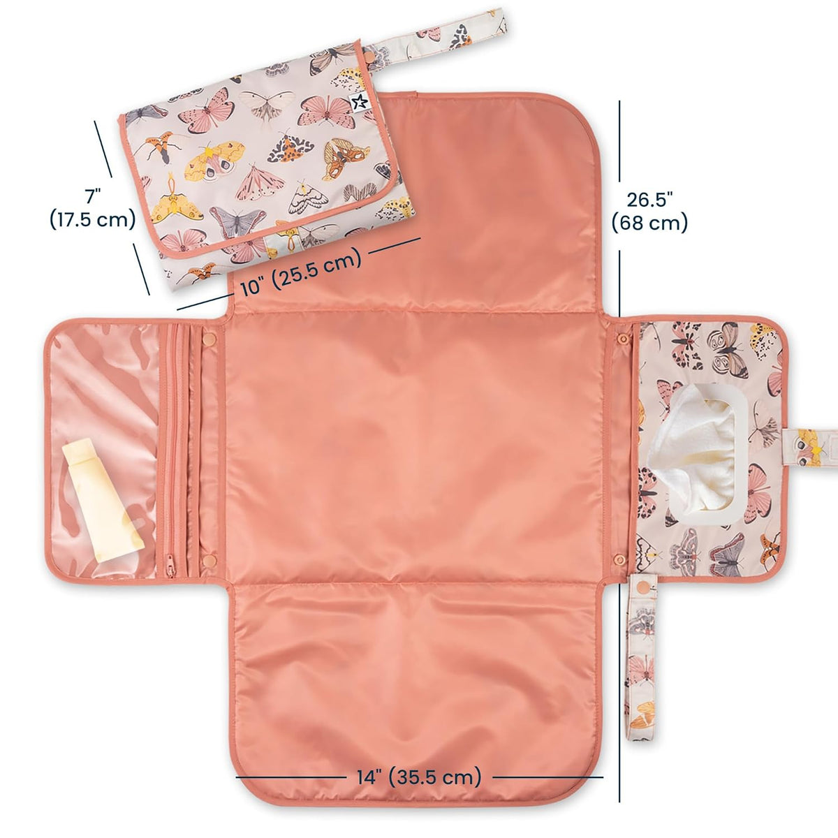 Portable Diaper Changing Pad | Waterproof, Wipeable & Compact Baby Changing Pad for Travel | Smart Wipes Pocket & Organized Storage| Newborn Shower Gift (Raspberry Gingham)