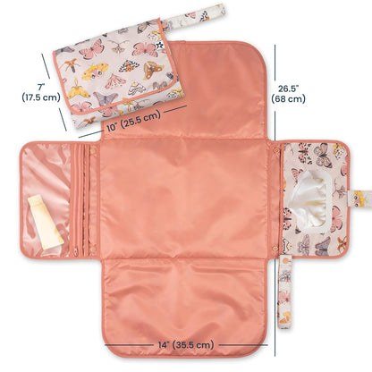 Portable Diaper Changing Pad | Waterproof, Wipeable & Compact Baby Changing Pad for Travel | Smart Wipes Pocket & Organized Storage| Newborn Shower Gift (Raspberry Gingham)