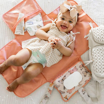 Portable Diaper Changing Pad | Waterproof, Wipeable & Compact Baby Changing Pad for Travel | Smart Wipes Pocket & Organized Storage| Newborn Shower Gift (Raspberry Gingham)