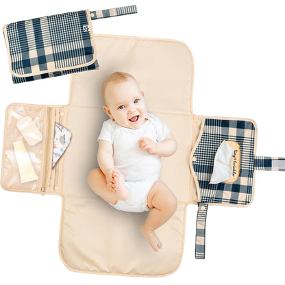 Portable Diaper Changing Pad | Waterproof, Wipeable & Compact Baby Changing Pad for Travel | Smart Wipes Pocket & Organized Storage| Newborn Shower Gift (Raspberry Gingham)