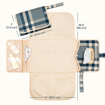 Portable Diaper Changing Pad | Waterproof, Wipeable & Compact Baby Changing Pad for Travel | Smart Wipes Pocket & Organized Storage| Newborn Shower Gift (Raspberry Gingham)