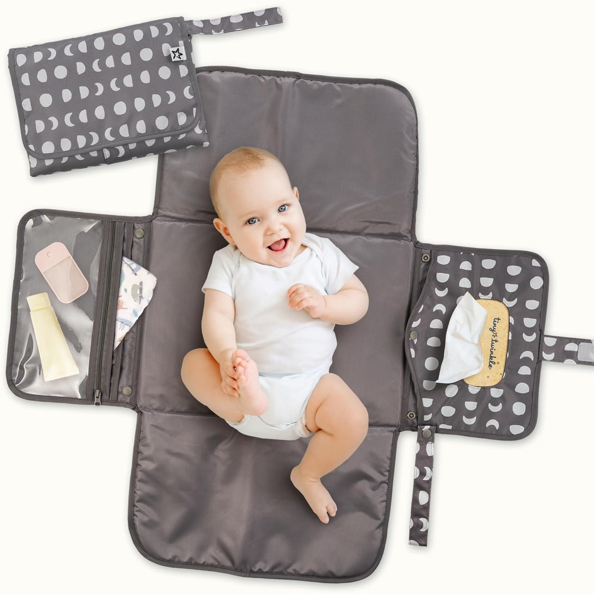 Portable Diaper Changing Pad | Waterproof, Wipeable & Compact Baby Changing Pad for Travel | Smart Wipes Pocket & Organized Storage| Newborn Shower Gift (Raspberry Gingham)