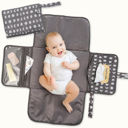 Portable Diaper Changing Pad | Waterproof, Wipeable & Compact Baby Changing Pad for Travel | Smart Wipes Pocket & Organized Storage| Newborn Shower Gift (Raspberry Gingham)