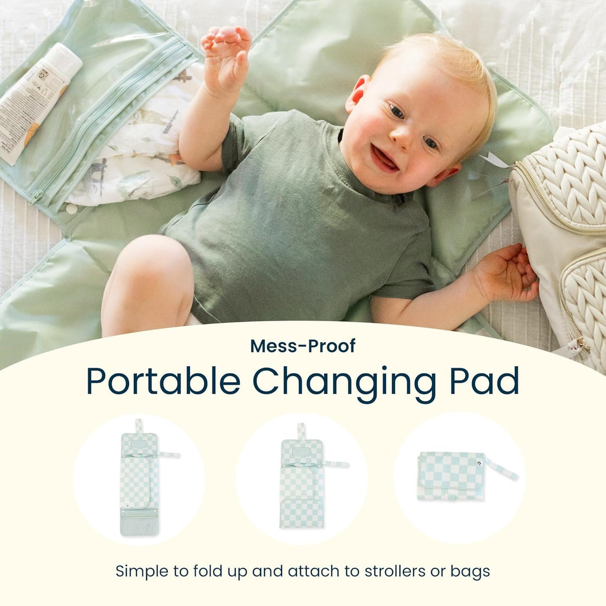 Portable Diaper Changing Pad | Waterproof, Wipeable & Compact Baby Changing Pad for Travel | Smart Wipes Pocket & Organized Storage| Newborn Shower Gift (Raspberry Gingham)