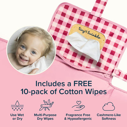 Portable Diaper Changing Pad | Waterproof, Wipeable & Compact Baby Changing Pad for Travel | Smart Wipes Pocket & Organized Storage| Newborn Shower Gift (Raspberry Gingham)