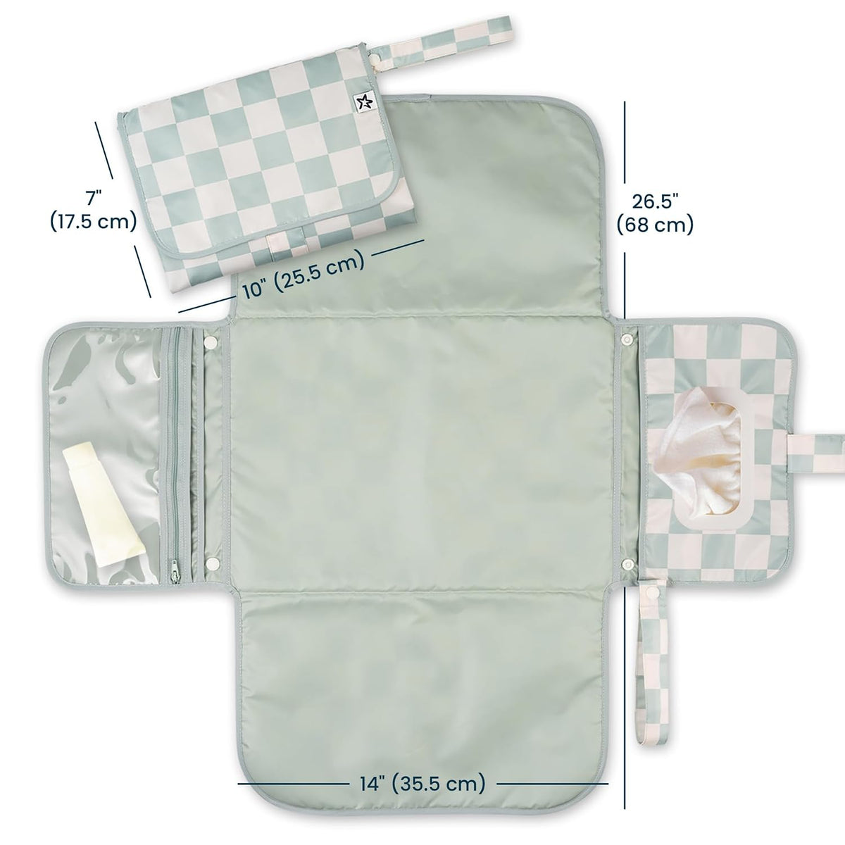 Portable Diaper Changing Pad | Waterproof, Wipeable & Compact Baby Changing Pad for Travel | Smart Wipes Pocket & Organized Storage| Newborn Shower Gift (Raspberry Gingham)